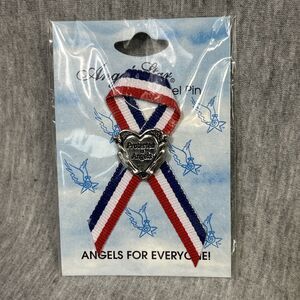 Protected By Angels Lapel Pin Red White Blue Ribbon Encouragement Healing NIP